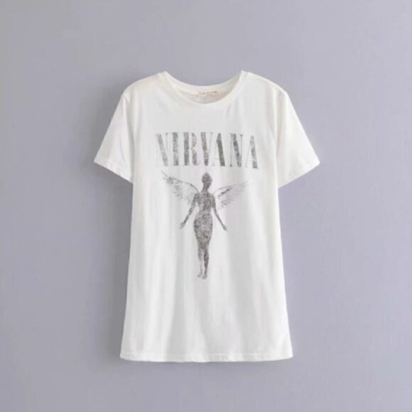 Boho 90s Nirvana Angel Tour Graphic Tee White - Picture 2 of 5